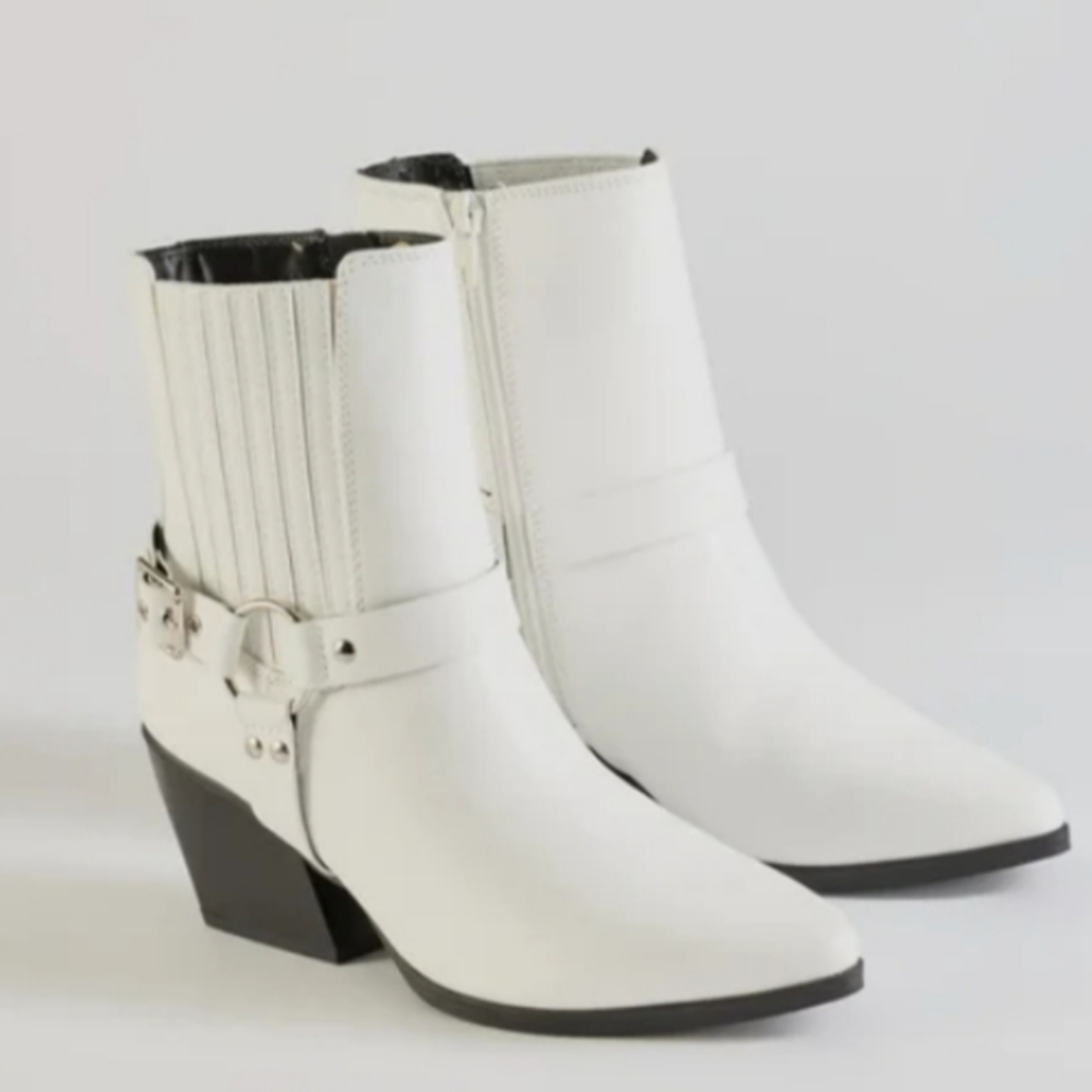 White Ankle Boots with Black Heel